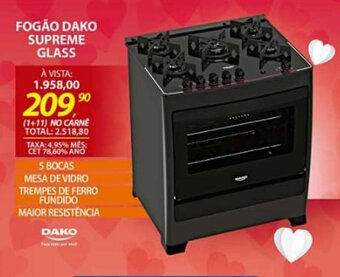 Lojas Cem Fogao Dako Supreme Glass oferta