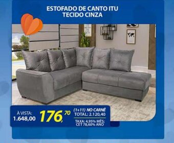 Lojas Cem Estofado de Canto Itu Tecido Cinza oferta