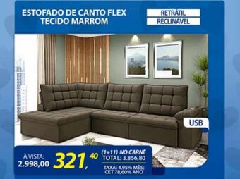 Lojas Cem Estofado de Canto Flex Tecido Marrom oferta