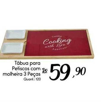 Tábua Para Petiscos Com Molheira 3 Peças