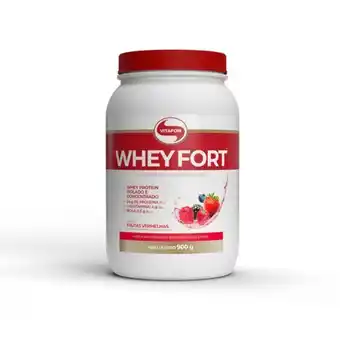 Whey fort 100% whey protein premium frutas vermelhas vitafor 900g