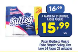 Papel Higiénico Neutro Folha Simples Sulleg 30m Leve 24 Pague 22 unidades