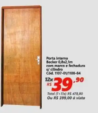 Porta Interna Becker 0.8x2.1m com macro e fechadura s/ cilindro