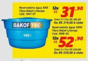 Lojas Becker Reservatorio Agua 500L Fibra Bakof c/Tampa oferta