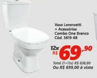 Lojas Becker Vaso Lorenzetti + Acessorios Combo One Branco oferta