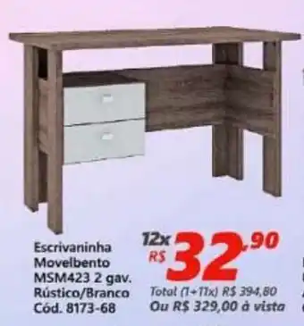 Lojas Becker Escrivaninha Movelbento MSM423 2 gav. Rustico/ Branco oferta