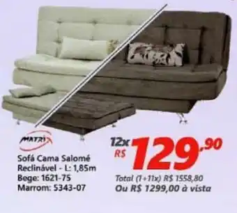 Sofa Cama Salome Reclinavel L-1.85m, Bege: 1621-75, Marrom: 5343-07