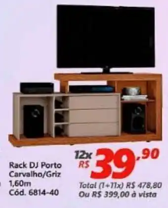 Lojas Becker Rack DJ Porto Carvalho/ Griz 1.60m oferta
