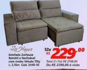 Lojas Becker Estofado ZuHause Retratil e Reclinavel com molas Veludo 70ly L:2.10m oferta