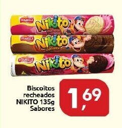 Supermercados Nori Biscoitos recheados Nikito 135g sabores oferta