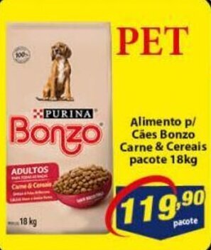 Vencedor Atacadista Alimento p/ caes Bonzo Carne & Cereais pacote 18kg oferta