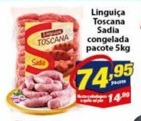 Vencedor Atacadista Linguica Toscana Sadia Congelada pacote 5kg oferta