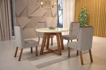 Zema Conjunto mesa de jantar bom pastor river fly 4 cadeiras - amêndoa oferta