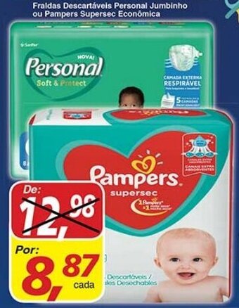 Supermercados Guanabara Fraldas Descartaveis Personal Jumbinho ou Pampers Supersec Economica oferta