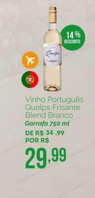 Oba Hortifruti Vinho Português Quelps Frisante Blend Branco 14% Desconto oferta