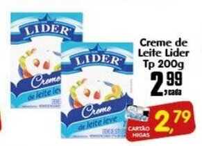 Higa's Supermercado Creme de leite Lider TP 200g oferta