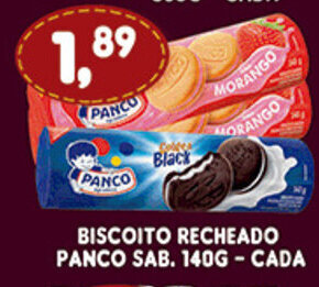 Supermercados Cristal Biscoito Recheado Panco Sabores 140g cada oferta