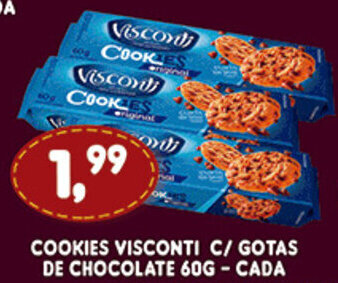 Supermercados Cristal Cookies Visconti c/ gotas de Chocaoltae 60g cada oferta