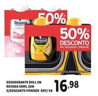 Desodorante Roll On Rexona 50ml 2un c/ Desconto Powder Dry/ V8