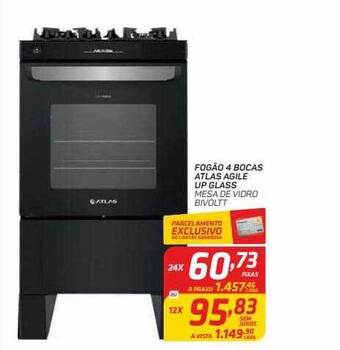 GBarbosa Fogão 4 Bocas Atlas Agile Up Glass oferta
