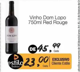 Supermercado Dalben Vinho Dom Lopo Red Rouge oferta