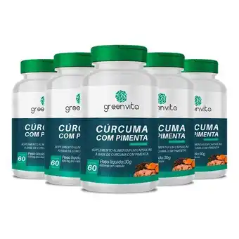 Pão de Açúcar Kit 5 cúrcuma com pimenta 500mg greenvita 60 cápsulas veganas oferta