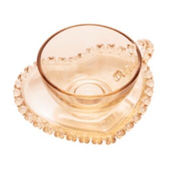 Novo Mundo Xicara de chá com pires coração, cristal, 170ml, âmbar - 1681 oferta