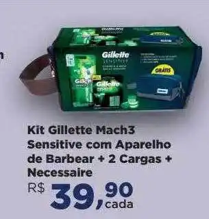 Farmácias Nissei Kit Gillette Mach3 Sensitive Com Aparelho De Barbear + 2 Cargas + Necessaire oferta