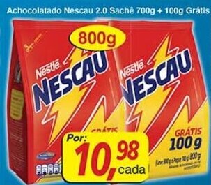 Supermercados Guanabara Achocolatado Nescau 2.0 sache 700g + 100g Gratis oferta