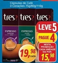 Supermercados Guanabara Capsulas de Cafe 3 Coracoe 75g/80g/110g oferta