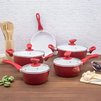 Jogo de panelas ana maria braga com revestimento cerâmico 5 peças vermelho