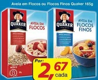Aveia em Flocos ou Flocos Finos Quaker 165g