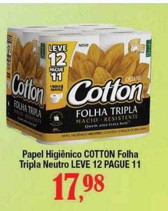 Supermercados Unidos Papel Higiênico Cotton Folha Tripla Neutro Leve 12 Pague 11 oferta
