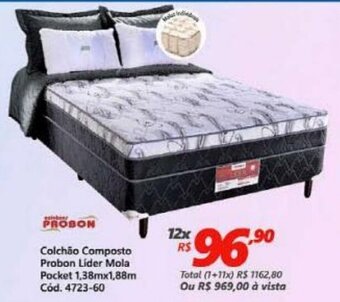 Colchao Composto Probon Lider Mola Pocket 1.38mx1.88m