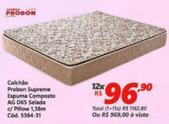 Lojas Becker Colchao Probon Supreme Espuma Composto AG D65 Selado c/ Pillow 1.38m oferta