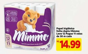 Mercado Extra Papel Higiénico Folha Dupla Mimmo Leve 12 Pague 11 rolos de 30m cada oferta
