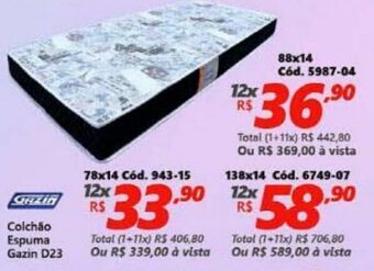 Lojas Becker Colchao Espuma gazin D23 78x14 oferta