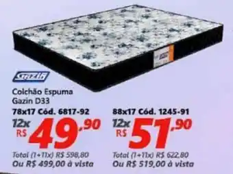 Lojas Becker Colchao Espuma Gazin D33 78x17 oferta
