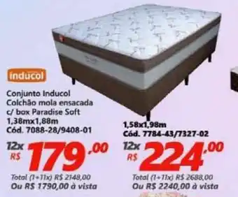 Lojas Becker Conjunto Inducol Colchao mola ensacada c/ box Paradise Soft 1.38mx1.88m oferta