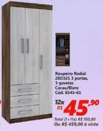 Roupeiro Rodial 3 Portas 3 gavetas Cacau/ Blanc