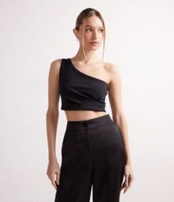 Renner Blusa cropped em ponto roma com decote ombro só oferta