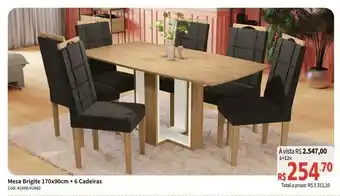 Deltasul Mesa Brigite 170 x 90cm + 6 Cadeiras oferta