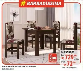 Deltasul Mesa Padrao 90x90cm + 4 Cadeiras oferta
