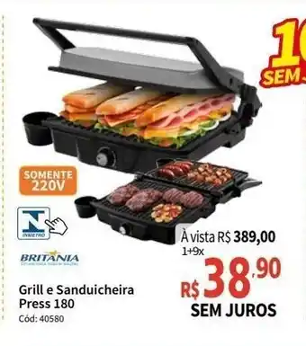 Deltasul Britania Grill e Sanduicheira Press 180 oferta