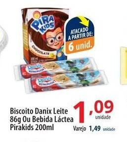 Akki Atacadista Biscoito Danix Leite 86g ou Bebida lactea Pirakids 200ml oferta