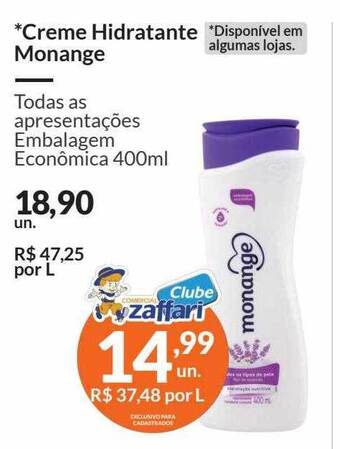 Zaffari Creme Hidratante Monange oferta