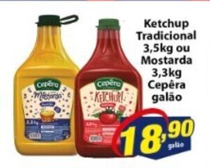 Vencedor Atacadista Ketchup Tradicional 3.5kg ou Mostarda 3.3kg Cepera galao oferta