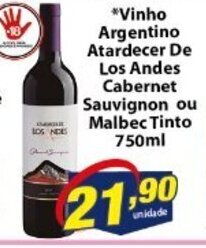 Vencedor Atacadista Vinho Argentino Atardecer De Los Andes Cabernet Sauvignon ou Malbec 750ml oferta