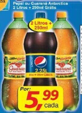 Supermercados Guanabara Pepsi ou Guarana Antarctica 2L + 250ml Gratis oferta
