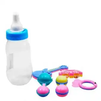 Ri Happy Kit 5 chocalho na mamadeira coloridos cores vivas oferta
